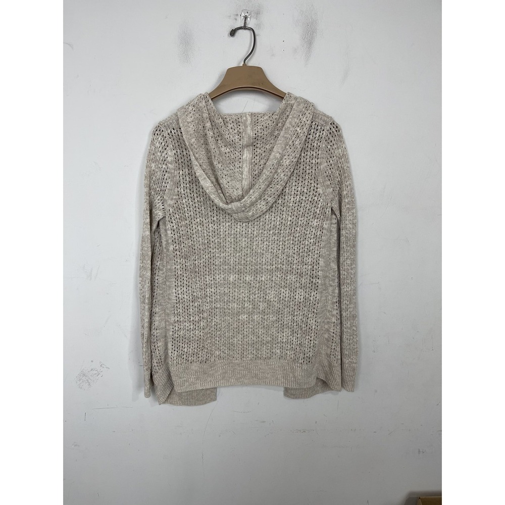Sigrid Olsen Womens M Open Knit Linen Blend Cardigan Sweater Beige Long‎ Sleeve